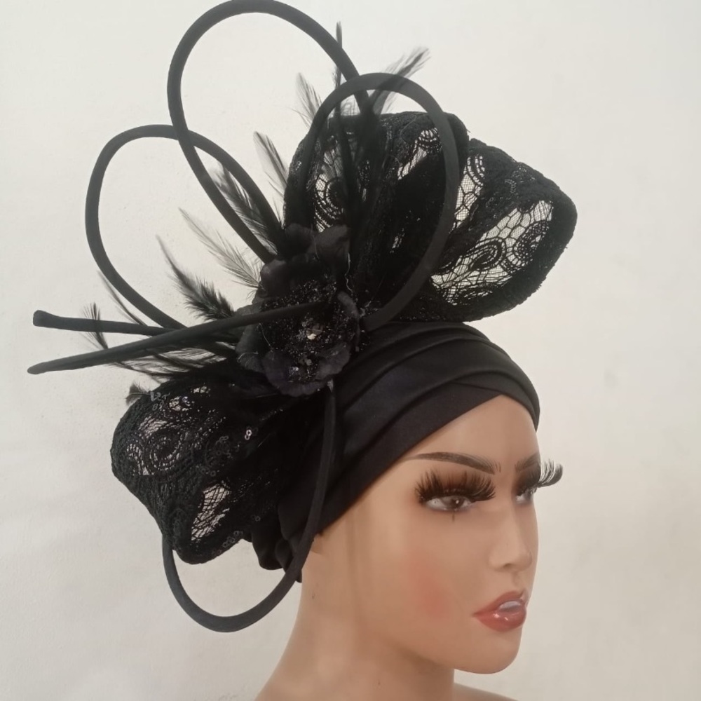 Elegant Black Lace Fascinator Headpiece for Women - Picture 2 of 2